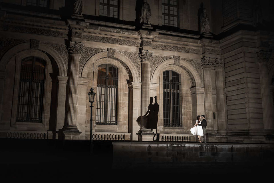 Shadow of a couple at Louvre museum